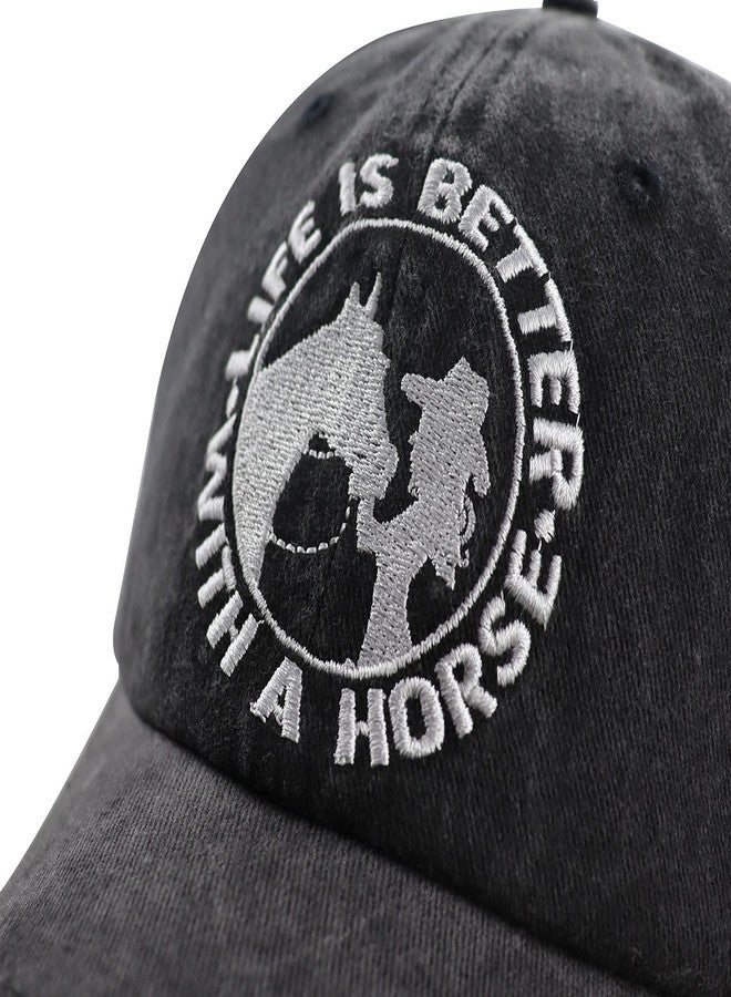 Vxchkerm Horse Gifts for Girls Women, Funny Embroidered Barn Hair Don't Care Hat, Adjustable Cotton Animal Farm Horse Decor Baseball Cap, Birthday Gifts for Mom Cowgirl Horse Lovers Farmer Ranch Owner Black - Image 2